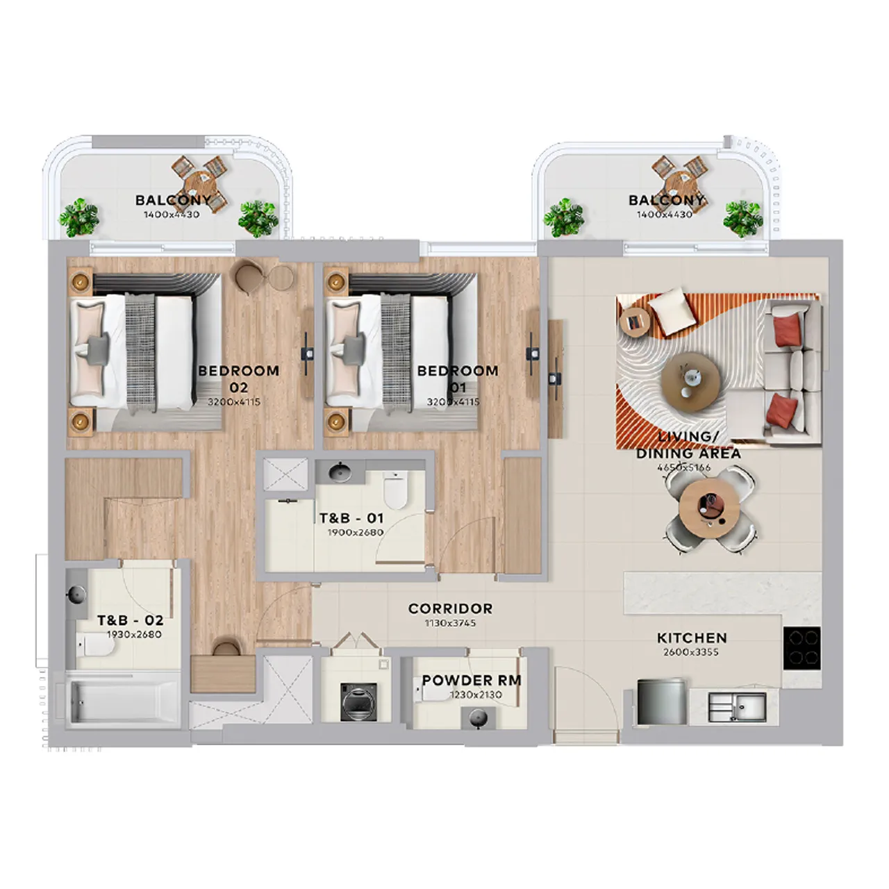 2 bedrooms